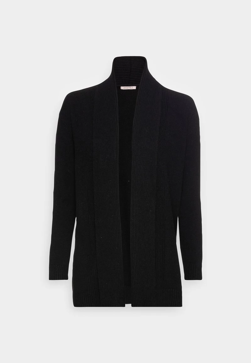 Anna Field RIBBED FOLD COLLAR - Strickjacke - Black 3 Anna Field RIBBED FOLD COLLAR - Strickjacke - Black